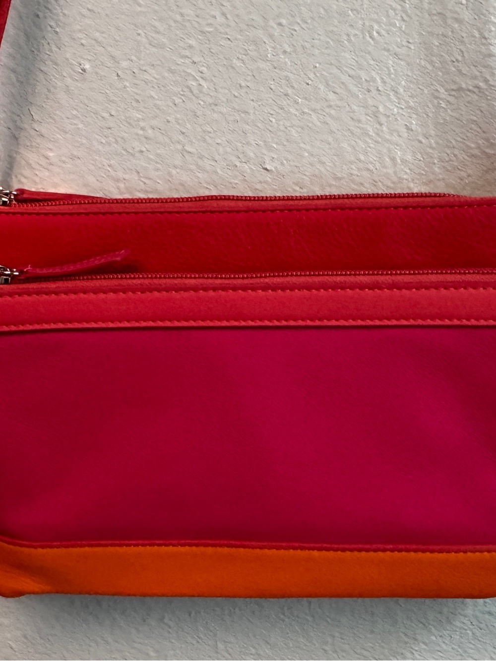 Women's Colorblock Crossbody and matching wallet in Pink and Orange
